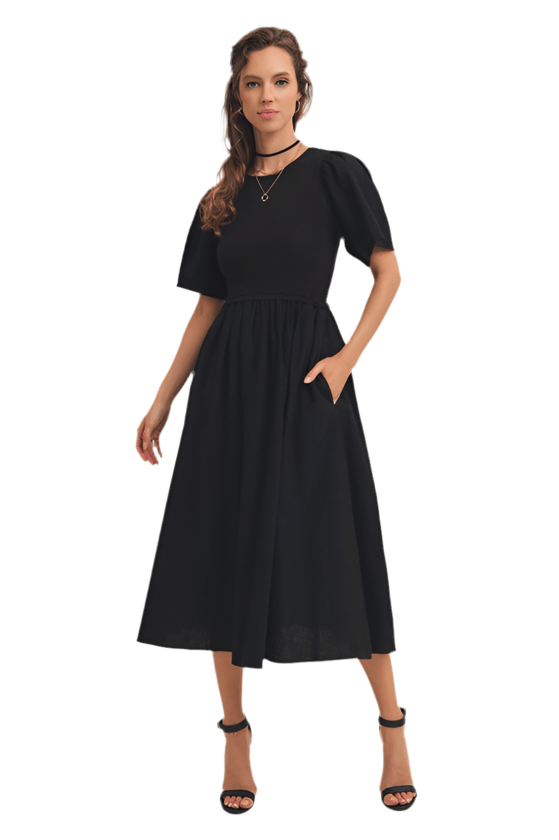 Black sweater top tiered midi dress