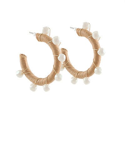 Natural and pearl wire hoop earring