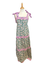 Kate green and purple floral tiered maxi dress