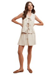 Natural front tie top skirt set