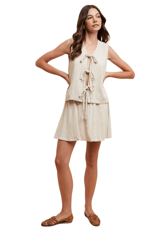 Natural front tie top skirt set