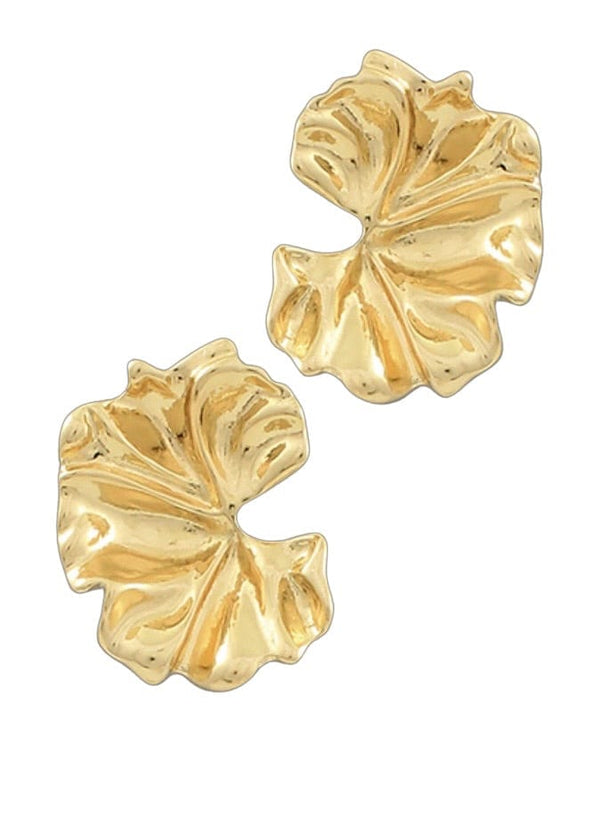 Gold textured metal leaf earring