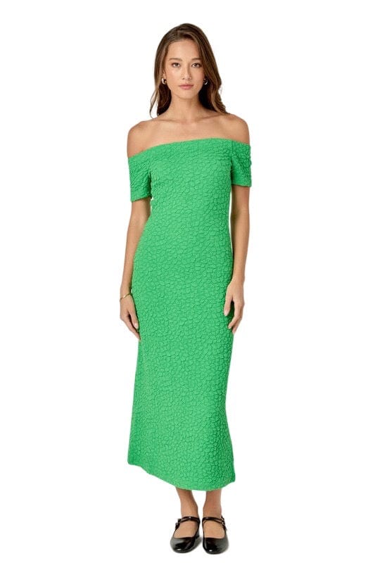 Green textured midi dress