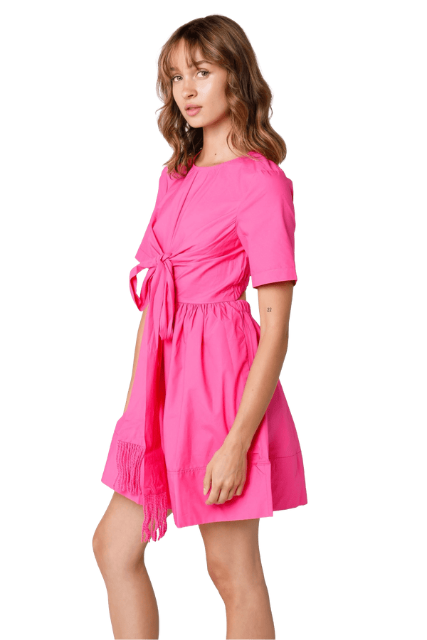 Hot pink Sonia mini dress with fringe tie