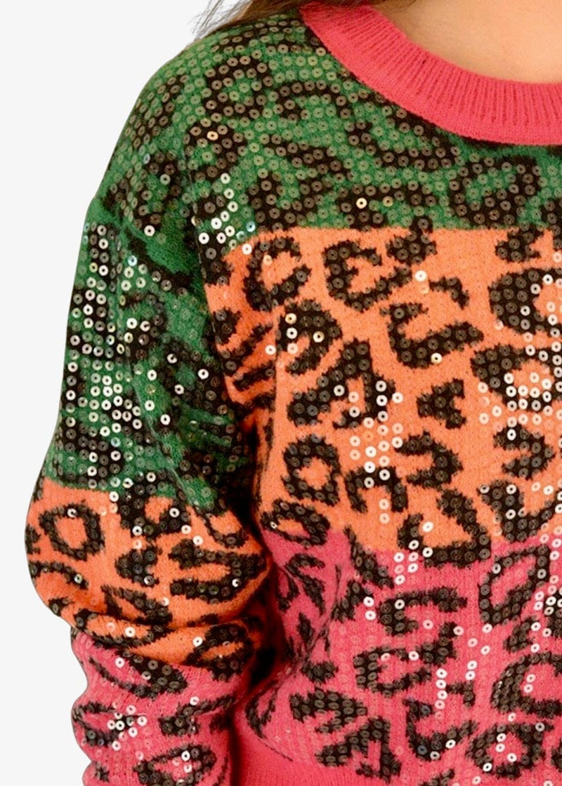 Colorful sequin leopard sweater