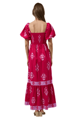 Berry floral smocked midi dress