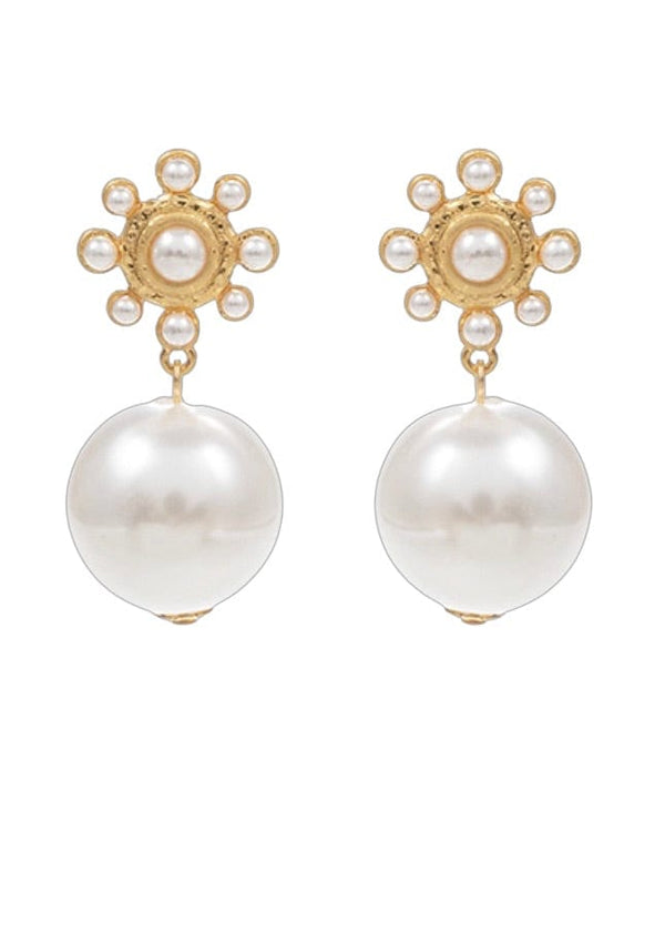 Pearl & gold ball drop earring