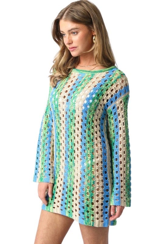 Green blue and taupe crocheted coverup