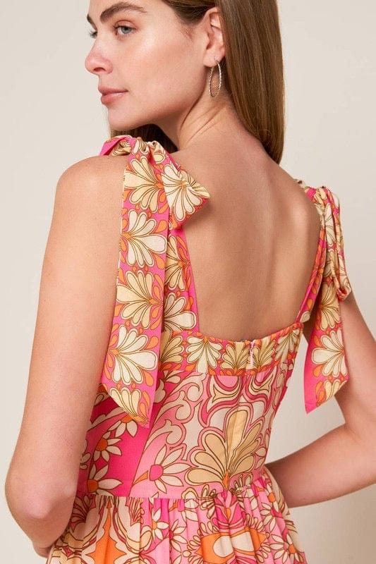 Pink and orange printed woven dress