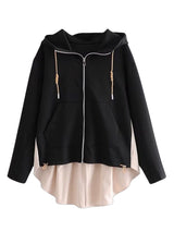 Black contrast zipper hoodie jacket
