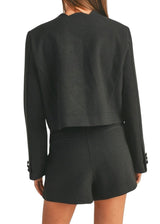 Black scalloped tweed jacket and skort set