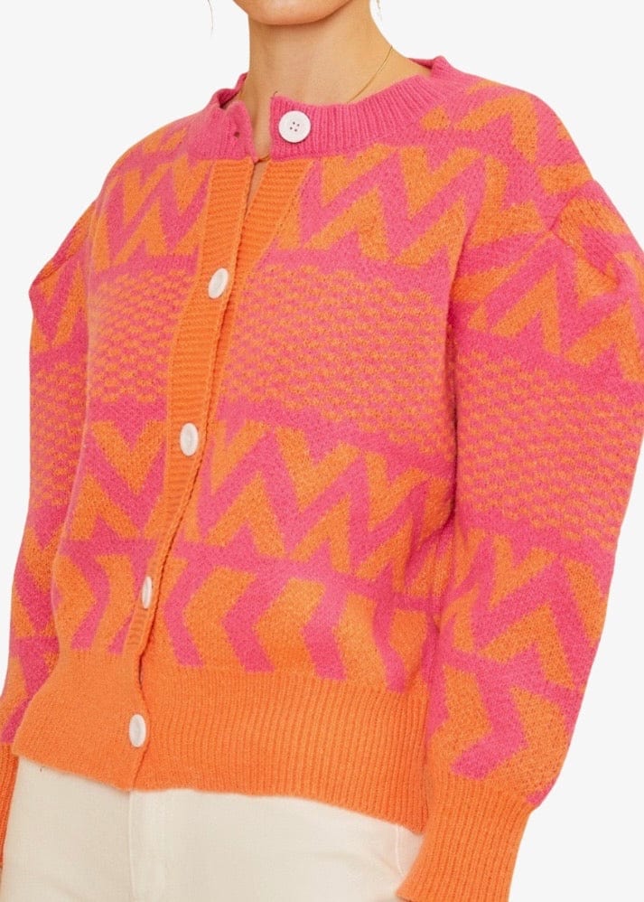 Pink and orange chevron cardigan sweater