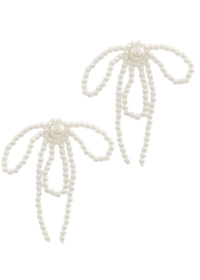 Pearl bow drop earrings