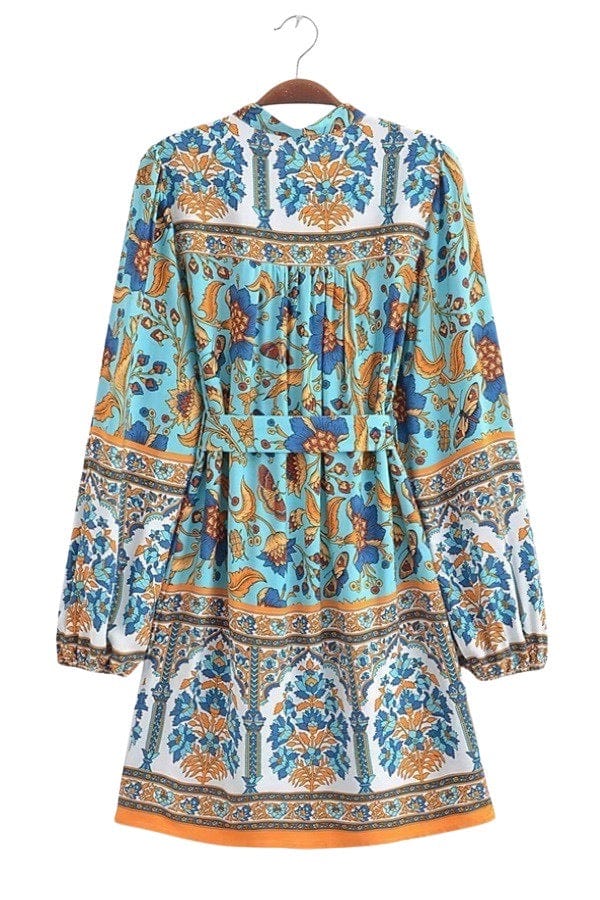 Light blue Aztec long sleeved mini dress