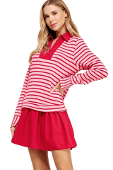 Red and pink knit mini dress