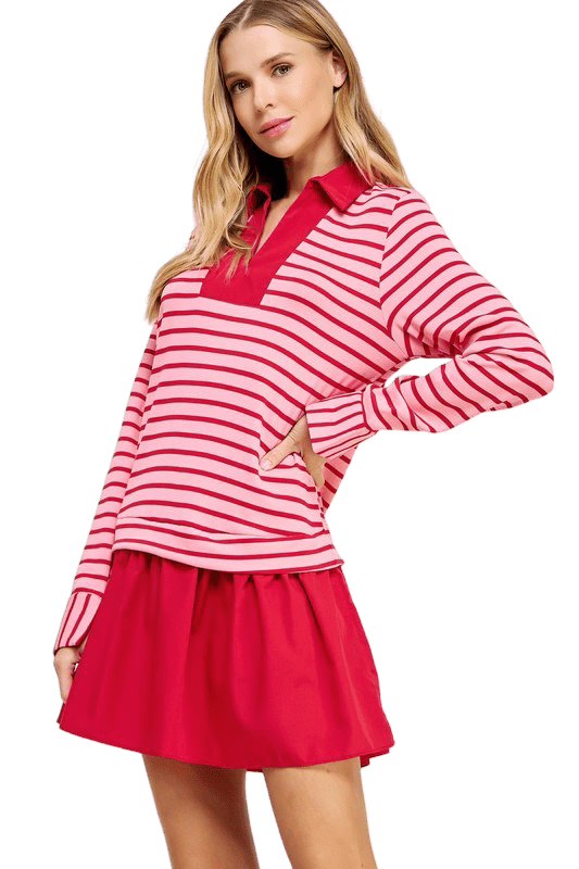 Red and pink knit mini dress