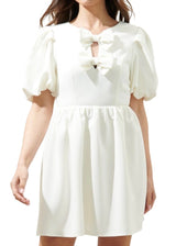 White bow tie mini dress