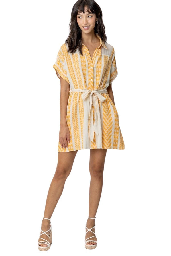 Cream and yellow Aztec print embroidered dress