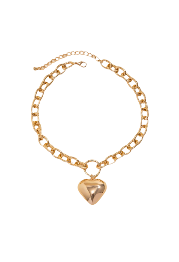 Puffy heart chain necklace