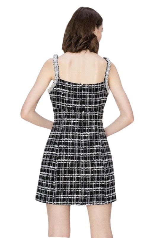 Black and white tweed jewels dress