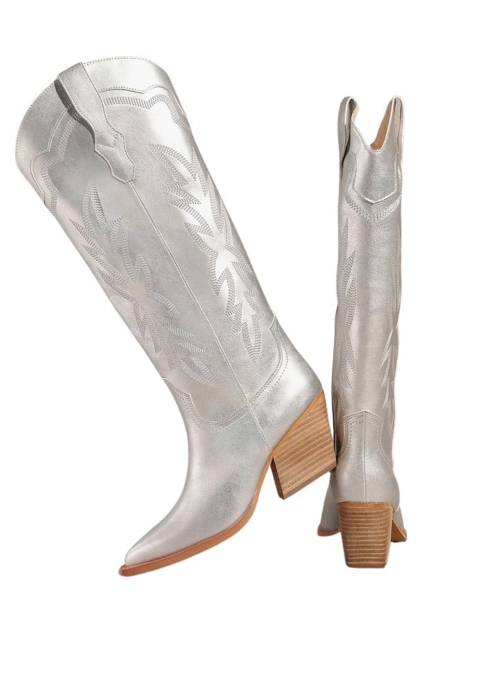 Silver metallic western boot