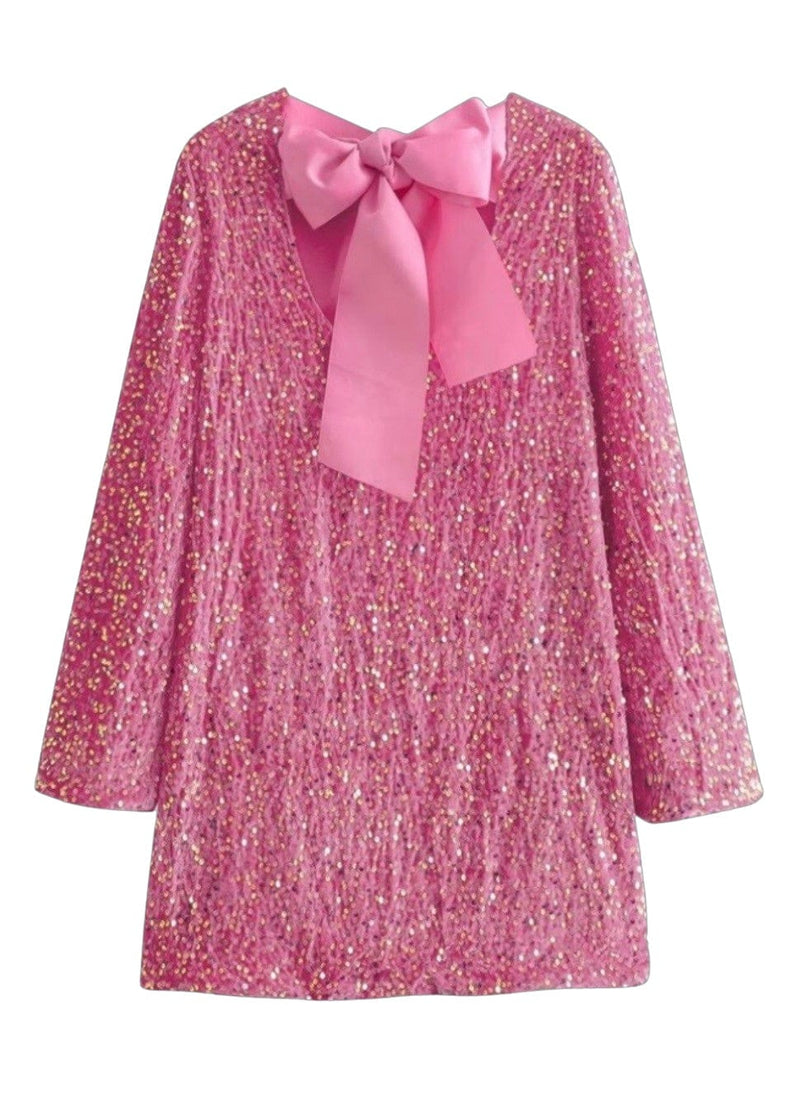 Pink bow back sequin dress