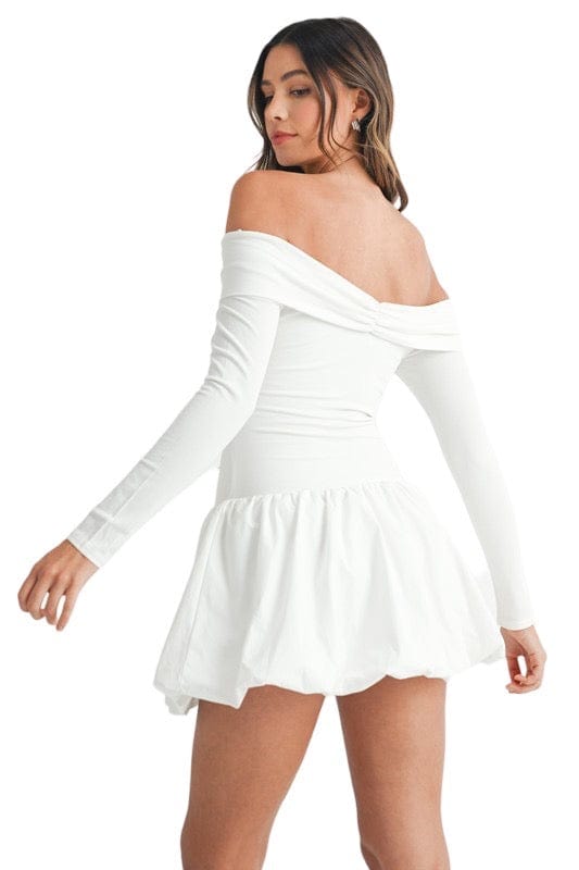 Off white rib knit bubble dress