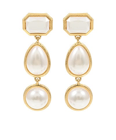 Mixed shape pearl and gold linear earrings