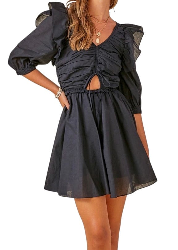 Black ruched front cutout romper