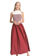 Burgundy stripe knit midi dress