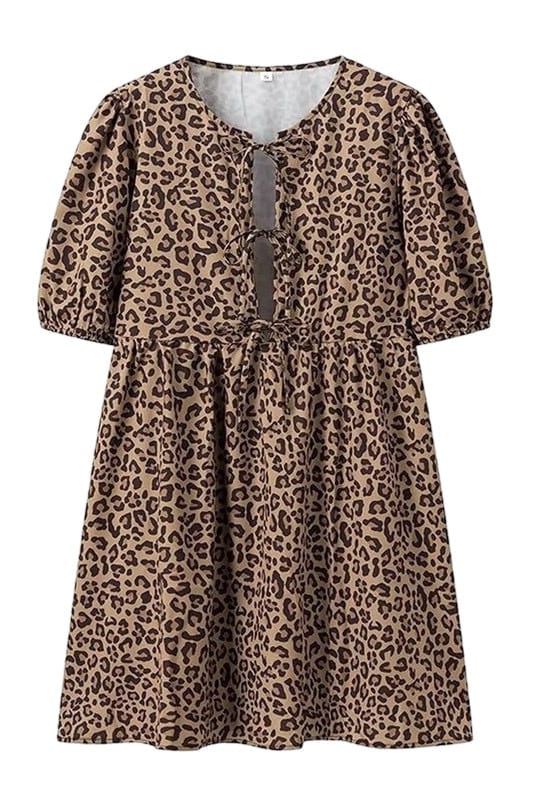 Brown leopard tie front dress