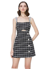 Black and white tweed jewels dress