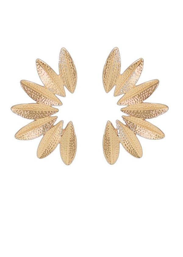 Gold fanned leaf earring