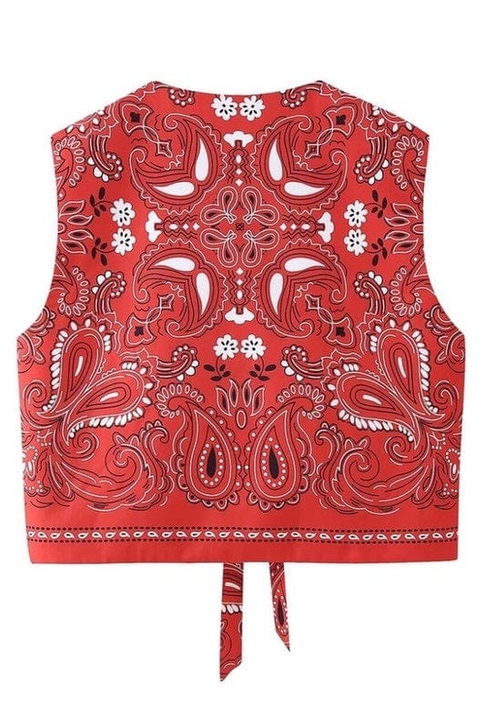 Red bandana print sleevless vest