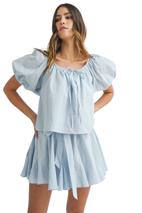 Light blue poplin skirt set
