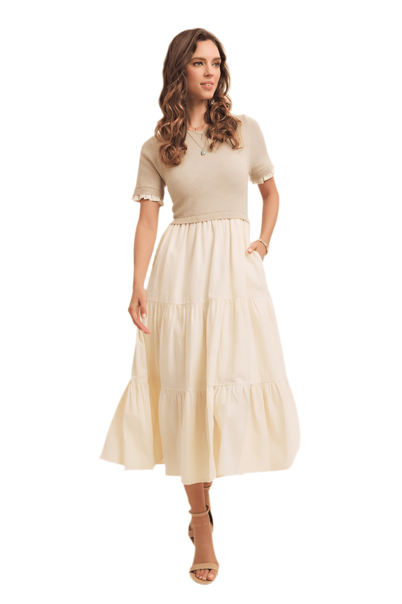 Cream tiered midi dress hotsell