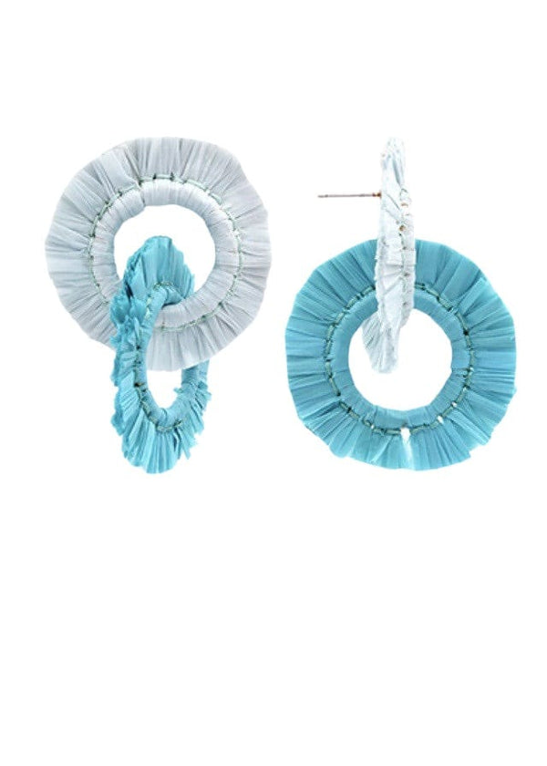 Multi blue raffia interlocking earrings