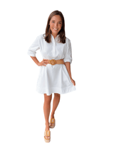 White solid short sleeve mini shirt dress