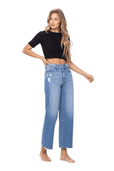 High rise relaxed fit wide leg jean