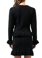Black cable knit ruffle sweater and skirt set