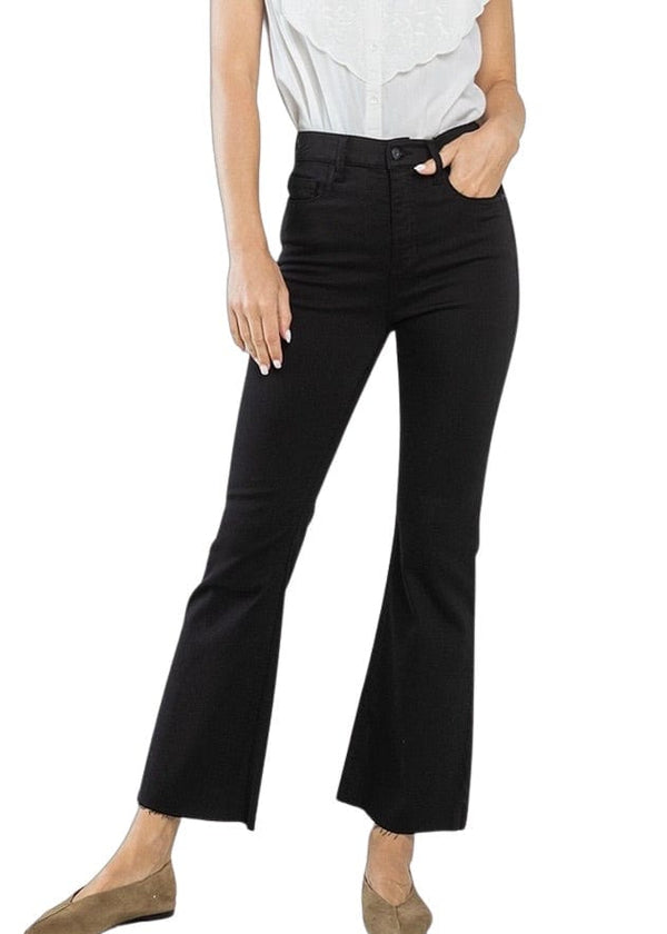 Black high rise cropped kick flare jeans
