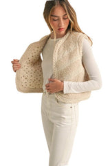 Shearling vest with lace trim