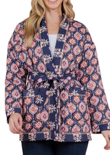Navy & pink quilted collarless jacket