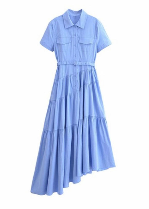 Light blue asymmetrical shirt dress