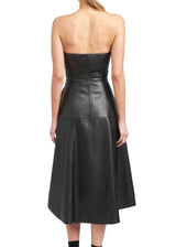 Black faux leather bustier midi dress