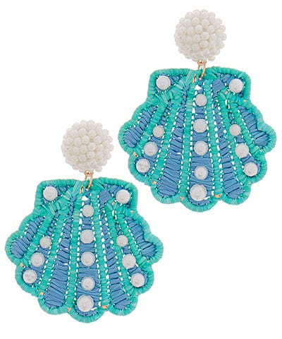 Blue and turquoise rattan shell earring with Pearl