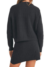 Black knit button front sweater and skirt set