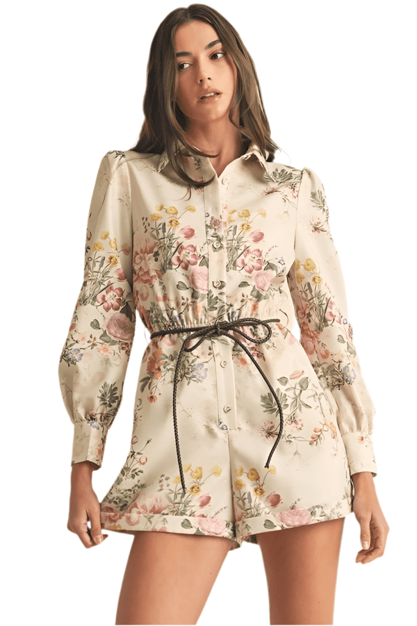 Faux leather floral play suit