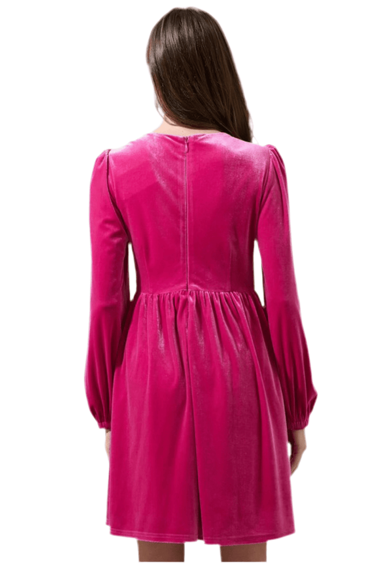 Pink velvet bow mini dress