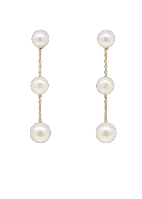 Three pearl ball dangle earrings